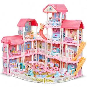 Grande Regali di Stile Della Principessa Castello In Miniatura 4 Pavimento Sala Giochi Da Giardino Kit Assemblato Ragazze Dreamhouse Mobili Casa di Bambola Giocattoli