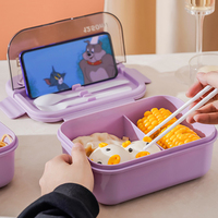 Boîte à lunch à bento en plastique portable hermétique empilable cuillère enfants récipient de stockage d'aliments conservés chauffables couvercles à trois compartiments