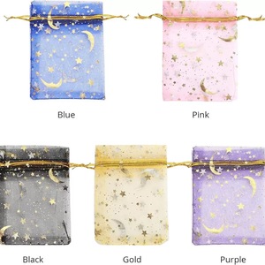 Pochette <span class=keywords><strong>en</strong></span> <span class=keywords><strong>tulle</strong></span> organza à cordon avec impression étoile lune dorée argentée métallique faite à la main, sacs <span class=keywords><strong>en</strong></span> filet transparent pour cosmétiques, cadeaux <span class=keywords><strong>en</strong></span> gros - Product Image 5