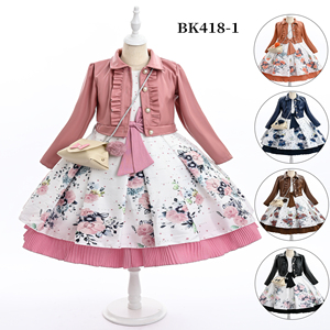 Conjunto de <span class=keywords><strong>Fiesta</strong></span> de 2 Piezas para Niñas, <span class=keywords><strong>Vestido</strong></span> Floral con Lazo Negro y Chaqueta <span class=keywords><strong>Bolero</strong></span>, <span class=keywords><strong>Vestido</strong></span> Blanco con Botones de Perlas de Imitación y Corte en A, Formal - Product Image 1
