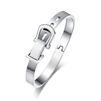 Bracelet jonc pour femme en acier inoxydable argenté avec boucle de ceinture en forme de menottes pour couple