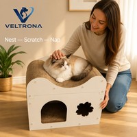 Mobilier pour chat en carton ondulé, 2 niveaux, avec griffoir, condo, plateau lounge incurvé, porte cintrée et fenêtre en forme de fleur, vente en gros
