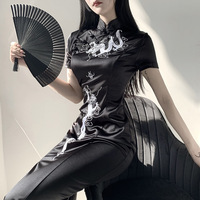 Robe longue brodée Dragon pour femme, tenue Cheongsam, taille Plus, Style foncé, robe Qipao