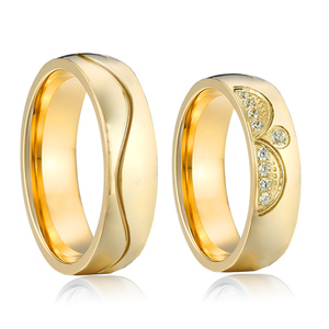 Anelli Nuziali di Lusso Eleganti con Design a Corona <span class=keywords><strong>in</strong></span> Zirconi, Placcati <span class=keywords><strong>in</strong></span> Oro 24K, <span class=keywords><strong>in</strong></span> <span class=keywords><strong>Acciaio</strong></span> <span class=keywords><strong>Chirurgico</strong></span> 316L per Coppie e Innamorati, Anniversario - Product Image 1