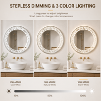 Miroir de salle de bain rond à LED Bluetooth, rétroéclairé et éclairé par l'avant, à intensité variable, anti-buée, 3 couleurs, pour la salle de bain et le salon