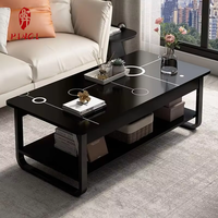 Moderner Minimalistischer Höhenverstellbarer Glas-Couchtisch TV-Schrank Holz Langlebiger Couchtisch mit Stauraum