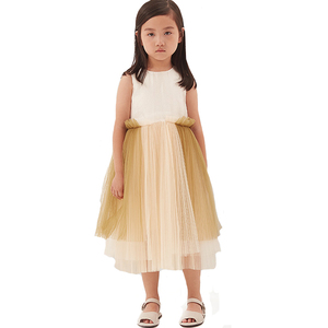 Abito Midi in Tulle Plissettato Personalizzato <span class=keywords><strong>per</strong></span> Bambine, Senza Maniche, Corpetto Bianco, Vestito Formale <span class=keywords><strong>per</strong></span> Feste di Compleanno, Comunione e <span class=keywords><strong>Damigelle</strong></span> - Product Image 1