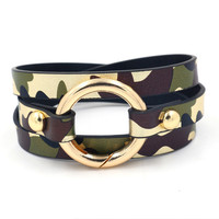 Bracelet en cuir PU, bracelet à anneau doré avec fermoir à ressort pour clés, vente en gros