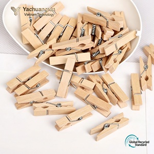 Pinces à linge en bois de forme rectangulaire avec ressort en acier inoxydable, durables, pour la buanderie - Product Image 6