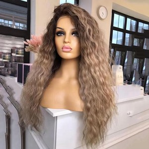 Perruques blondes ombrées brun clair, perruques à fermeture frontale en dentelle 13x4, cheveux humains pré-épilés, cheveux vierges brésiliens non traités, perruques bouclées sans colle - Product Image 1