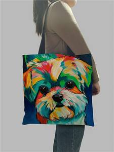 Sac en coton et en lin pour femmes, Design personnalisé, fourre-tout avec chiens mignons imprimés, logo personnalisé, 2021 - Product Image 6