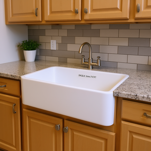 Lavello da Cucina in Ceramica Bianca Stile Rustico, Vasca Singola con Frontale a Grembiule, Finitura Lucida Rettangolare - Product Image 2