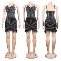 OS7044 Europäisches und Amerikanisches Heißes, Sexy Super Glitzerndes Diamant-Empire-Taille Sommer Tief Ausgeschnittenes Trägerloses Mini-Kleid für Geburtstagsfeiern