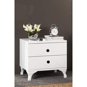 Mesita de Noche Moderna Blanca de 2 Cajones, Mesa Auxiliar de Madera Minimalista de Lujo para Dormitorio, Almacenamiento para Apartamento Inteligente, Ensamblada, AekaOnline - Product Image 2