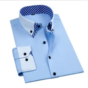 Camicia a doppio colletto abbinata a colori camicia da uomo a maniche lunghe da uomo casual in tinta unita stile camicia a quadretti a contrasto con bottoni neri da uomo