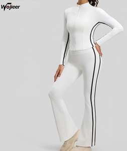 WOJIEER JYT Ensemble 2 pièces pour femme : Veste zippée ajustée effet seconde peau et Leggings évasés effet push-up, pour Fitness, Gym, Yoga - Product Image 1