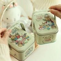 Boîte en fer blanc de luxe carrée portable personnalisée avec poignée, de qualité alimentaire, pour emballage cadeau, biscuits et bonbons