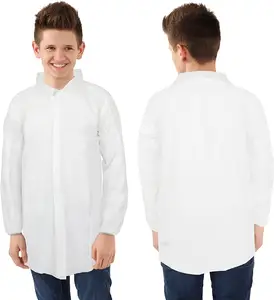 사용자 정의 실험실 코트 어린이 일회용 비 짠 과학자 흰색 흰색 실험실 코트
