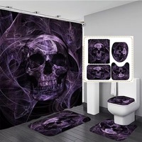 Rideau de Douche Halloween Crâne Squelette en Polyester, Rideau de Salle de Bain Imprimé Personnalisé Résistant à la Décoloration, Imperméable, Vente en Gros Moderne
