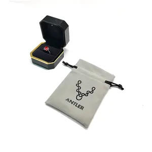 Microfiber Bag Custom Grey Silk Screen Printed Small Mini Velvet Jewelry Pouch Bags With Logo