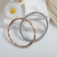 Bracelet jonc en acier inoxydable motif goutte d'eau et bambou, 68mm 59mm, manchette ovale torsadée avec perles, Or, Or rose, Acier, Bijoux en gros