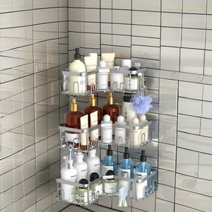 Dispensador de jabón de plata triangular de acero al carbono de estilo moderno, soporte de almacenamiento fácil de usar, sin tornillos, montado en la esquina del <span class=keywords><strong>baño</strong></span> del hogar del Hotel - Product Image 3