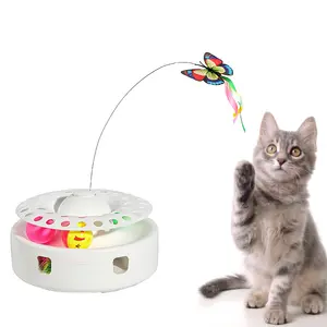 Inteligente 3-em 1 gato borboleta brinquedo Pet pena buraco de perfuração máquina auto-oi gato Teaser brinquedo elétrico
