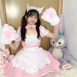 Pink <b>Cat</b> Maid Outfit Women Lolita Dress With Apron And Headdress Cosplay Anime Costume - Product Image 4