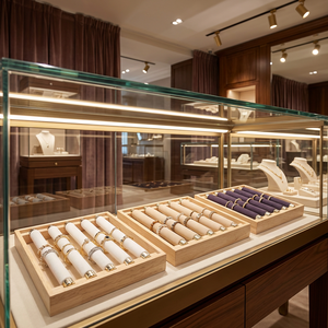 Bandeja de Exhibición de Joyería Rectangular de Madera y Terciopelo de Alta Calidad con Soporte Extraíble para Tiendas Minoristas - Product Image 5