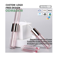 Conteneur de brillant à lèvres PETG double face 2-en-1 avec brosse en silicone et bouchon à vis, impression sérigraphique de logo personnalisé, couleur personnalisée, OEM