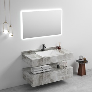 Meuble-lavabo mural moderne avec miroir LED et lavabo en céramique - Product Image 1