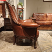 Canapé de salon de luxe de style américain rétro, fauteuil de salon avec cadre en bois massif sculpté, dossier haut, pour salon et chambre à coucher