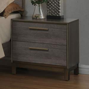 DB Contemporary 1pc Two-Tone Antique Gray Nightstand with Metal Glides & Brass <b>Bar</b> <b>Pulls</b> <b>for</b> <b>Home</b> Bedroom Furniture - Product Image 1