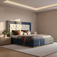 Lit king-size moderne en cuir de Californie, 1,8 m, en bois massif, capitonné en cuir, lit en cuir moderne