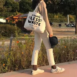 กระเป๋าผ้าแคนวาสธรรมดาแบบรีไซเคิลพิมพ์โลโก้ตามสั่ง - Product Image 3