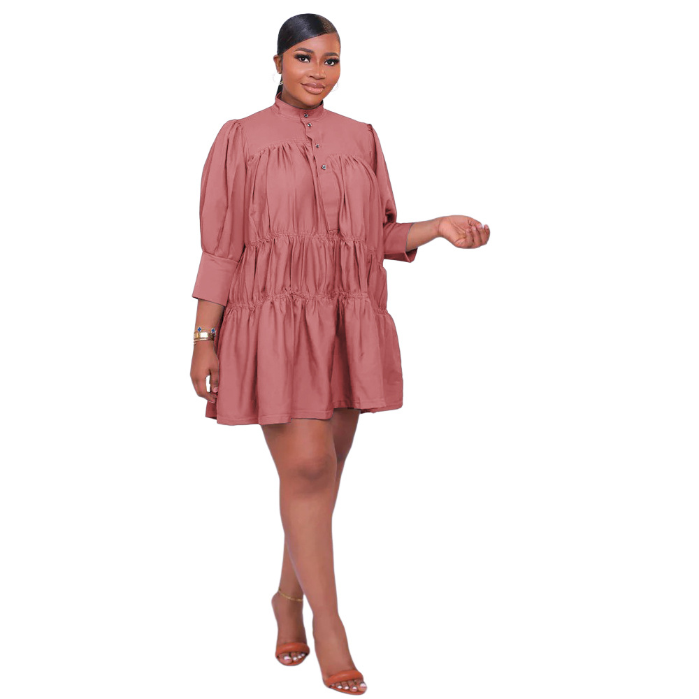 swing dress fall New Arrival Women's Clothing Fall Shirt Dress High Neck Solid Color Loose  Long Sleeve Women Midi Large Swing Dress| Alibaba.com