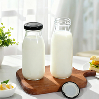Bouteille en verre sodocalcique blanc brillant vide en gros 200ml 250ml 500ml 1000ml pour lait, jus, yaourt, boisson, emballage personnalisé avec logo