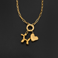 Pulsera de cadena de acero inoxidable chapada en oro de 14K para mujer con colgante de perro globo y corazón, joyería Emanco