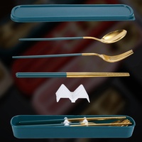 Ensemble de couverts en acier inoxydable avec logo personnalisé, style coréen, plaqué or, baguettes, cuillère, fourchette, avec poignées colorées