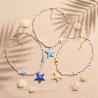 Collier tendance au design exclusif, personnalisé, en alliage, avec perles colorées et pendentifs étoiles de mer en émail océanique, breloque mode