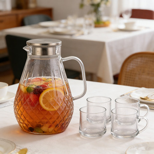 Glass Water Pitcher Borosilicate Large Capacity With Lid For Cold Water Juice Party Use Microwave Safe - Product Image 2