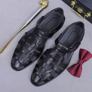 Men's Genuine Leather Gladiator <b>Heeled</b> Outdoor Sandals Solid Pattern Breathable Anti-Slip for Winter & Summer - Product Image 2