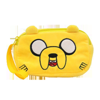 Pochette de maquillage/téléphone/portefeuille en velours brodé avec fermeture éclair, motif de personnage d'anime mignon, design tendance, en peluche, avec dragonne