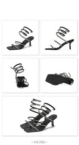 European 35-40 New Women's High Heel Snake <b>Wrap</b> Sandals Versatile Slim Ankle Strap for Summer in Stock with Rhinestone Stripes - Product Image 6