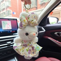 Porte-clés Robe Fleur Mignonne avec Pendentif Lapin en Peluche Coton 15cm pour Décoration de Sac