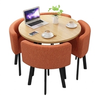 Ensemble de salle à manger rond moderne au design simple, table en bois avec pieds en métal, style bois MDF pour la maison, le café, le magasin, le restaurant