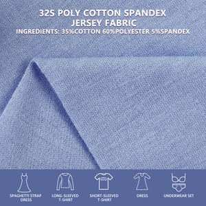 Tela de punto sencillo de poliéster, algodón y spandex 32S, 170 cm de ancho, 170 g/m², ligera y elástica, para camisetas, faldas y prendas de vestir. - Product Image 2