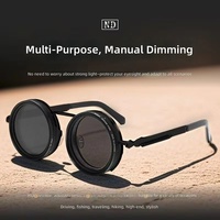 Kacamata Hitam Polarisasi Bulat Desain Buatan Tangan dengan Filter ND Terintegrasi dan Lensa UV400, Kacamata Peredup Kecerahan yang Dapat Disesuaikan