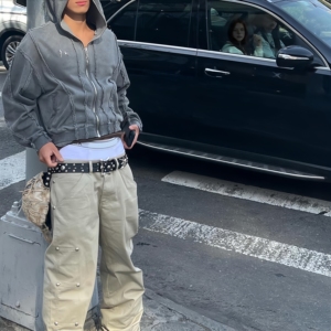 THUG CLUB Sweat à capuche épais délavé à l'acide et vieilli, style Techwear, coupe courte, effet soleil délavé, entièrement zippé, pour homme - Product Image 3
