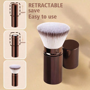 Pinceaux de maquillage Kabuki rétractables en gros, lot de 2, format voyage, pour poudre et crayon à sourcils, manche métallique personnalisable - Product Image 6